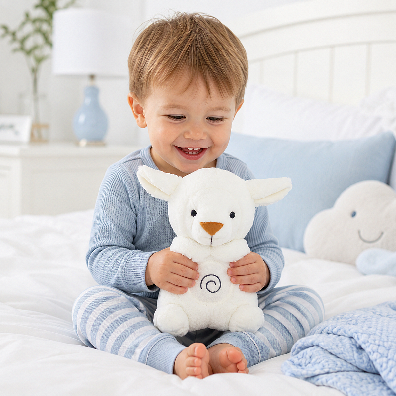 Minha Primeira Pelúcia Musical Laço Bebê com Luz e Respiração Ovelha Branco