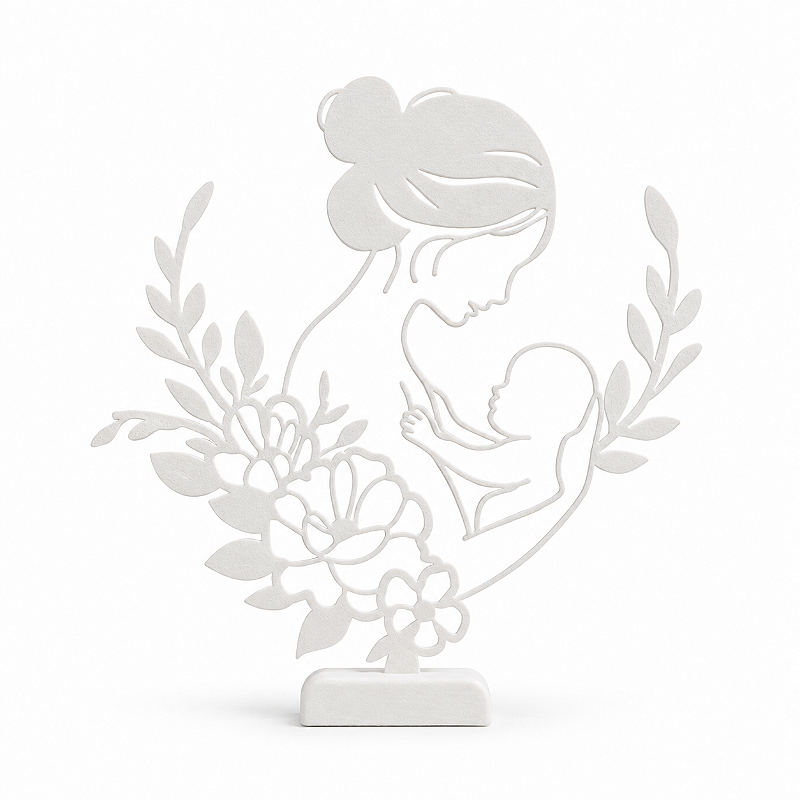 Escultura Decorativa Mãe e Bebê com Flores Criandê