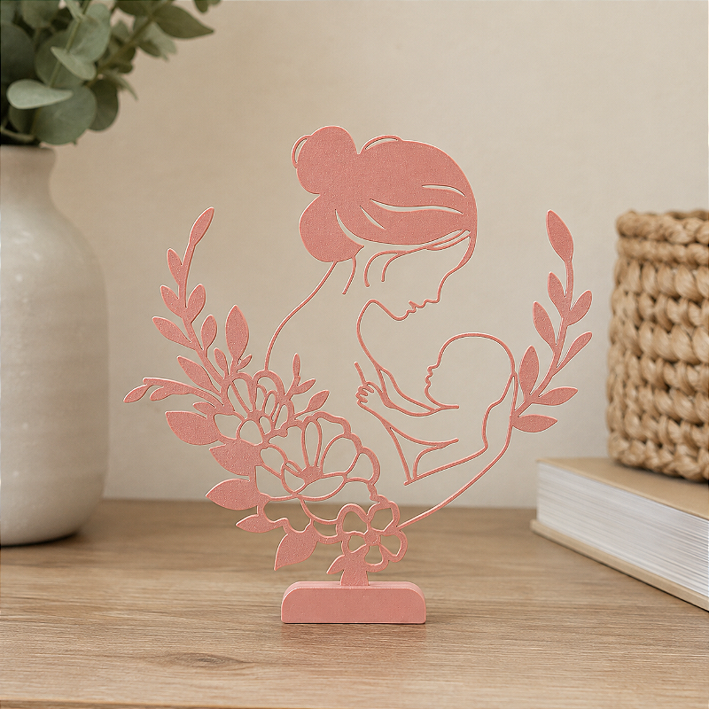 Escultura Decorativa Mãe e Bebê com Flores Criandê