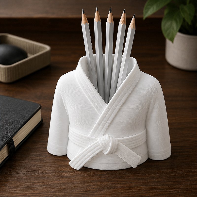 Porta-Canetas Kimono de Karatê Faixa Preta Criandê Branco