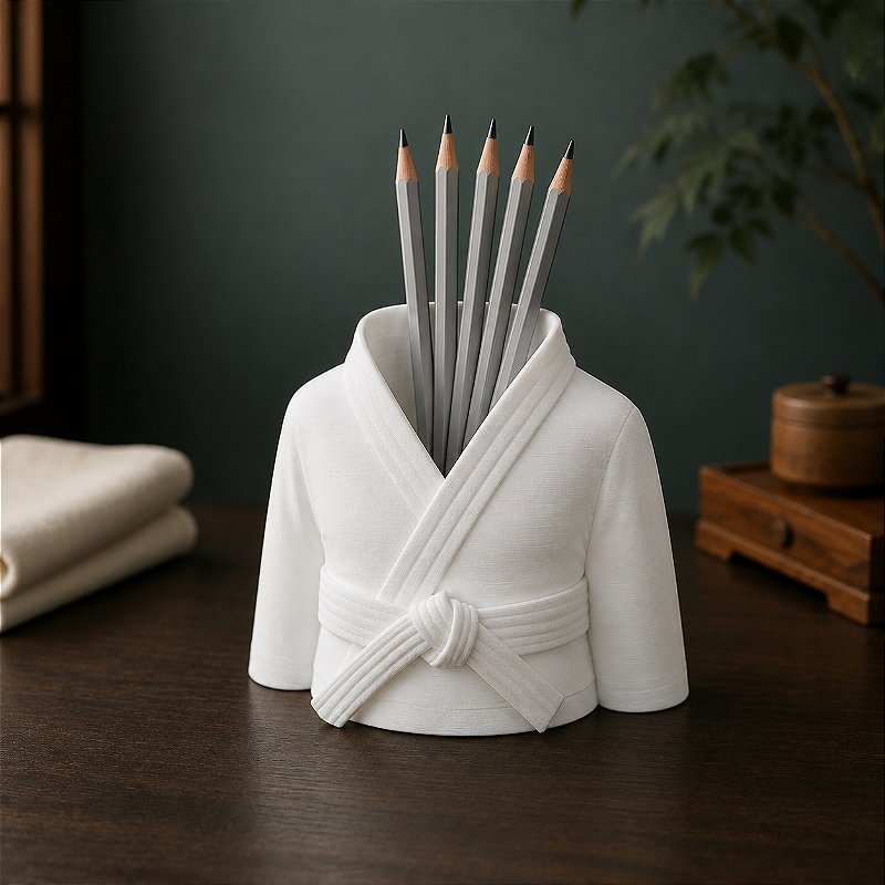 Porta-Canetas Kimono de Karatê Faixa Preta Criandê Branco