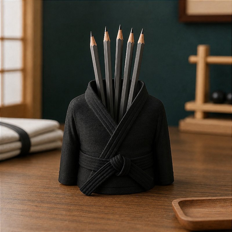 Porta-Canetas Kimono de Karatê Faixa Preta Criandê Preto