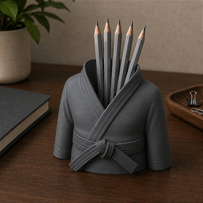 Porta-Canetas Kimono de Karatê Faixa Preta Criandê Cinza