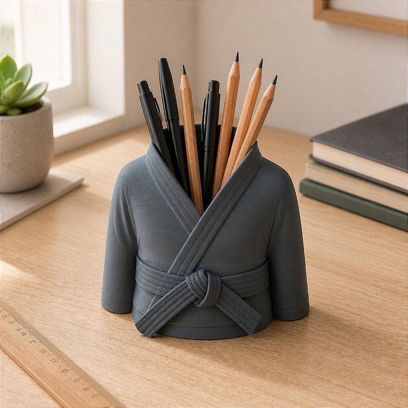 Porta-Canetas Kimono de Karatê Faixa Preta Criandê Cinza
