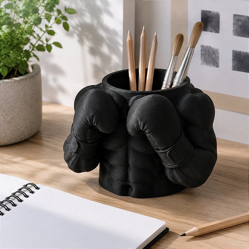 Porta-Canetas Busto de Boxeador Criandê Preto