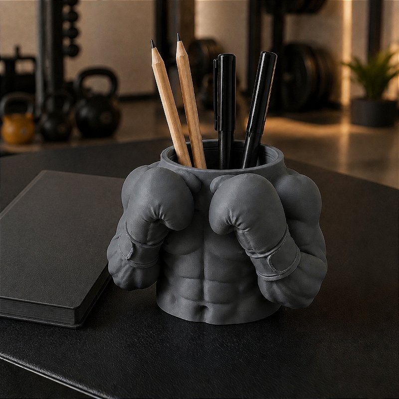 Porta-Canetas Busto de Boxeador Criandê Cinza