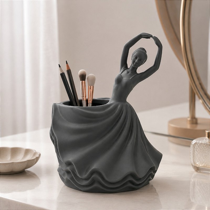 Porta-Canetas Bailarina Clássica Criandê Cinza