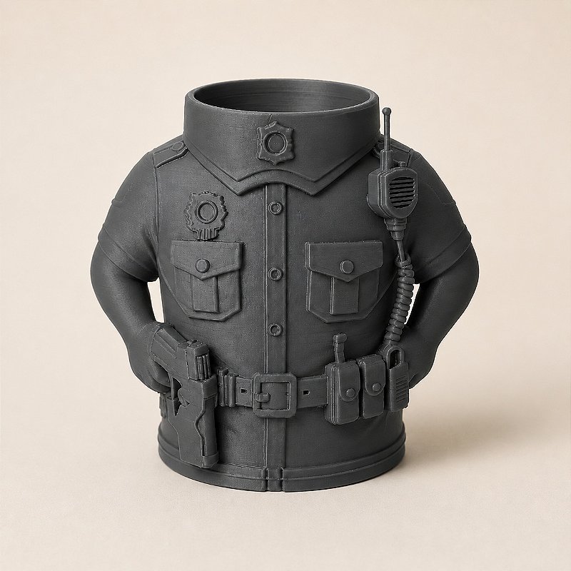 Porta-Canetas Policial em Uniforme Criandê Cinza