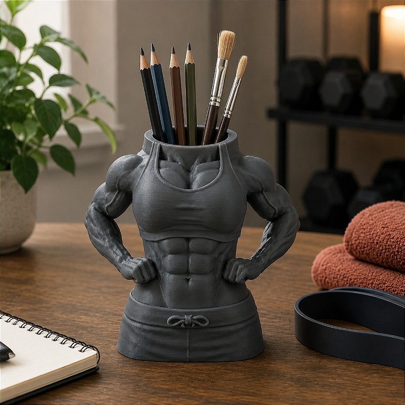 Porta-Canetas Corpo Fitness Feminino Criandê Cinza