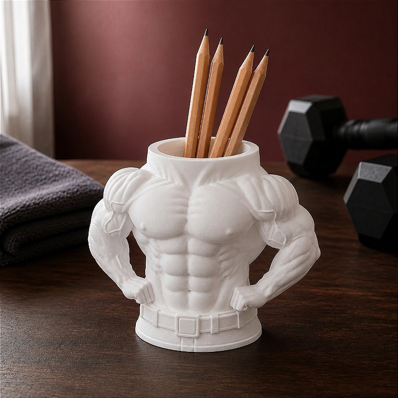 Porta-Canetas Torso de Fisiculturista Criandê Branco