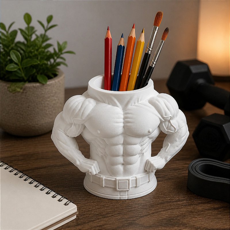 Porta-Canetas Torso de Fisiculturista Criandê Branco