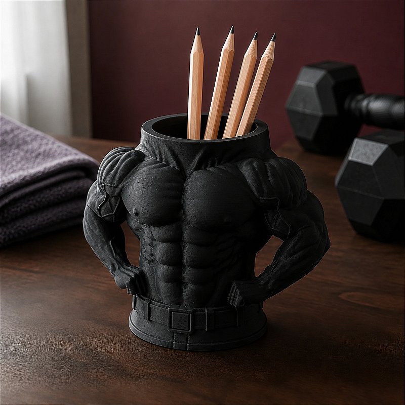 Porta-Canetas Torso de Fisiculturista Criandê Preto