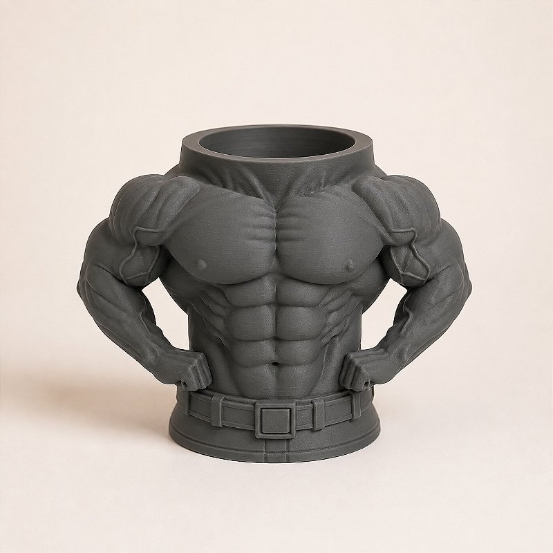Porta-Canetas Torso de Fisiculturista Criandê Cinza