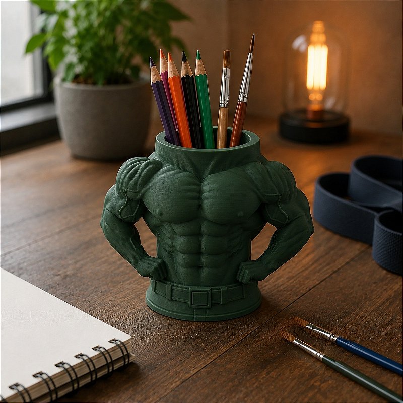 Porta-Canetas Torso de Fisiculturista Criandê Verde