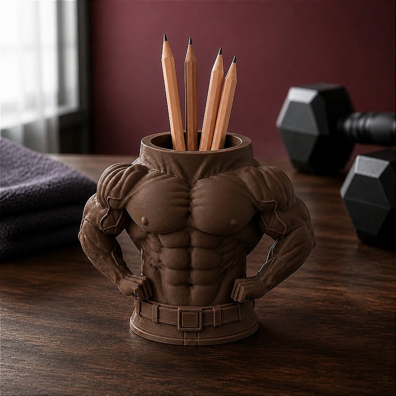 Porta-Canetas Torso de Fisiculturista Criandê Wood