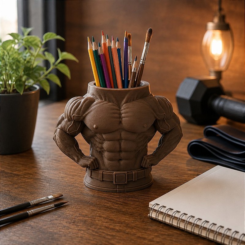 Porta-Canetas Torso de Fisiculturista Criandê Wood