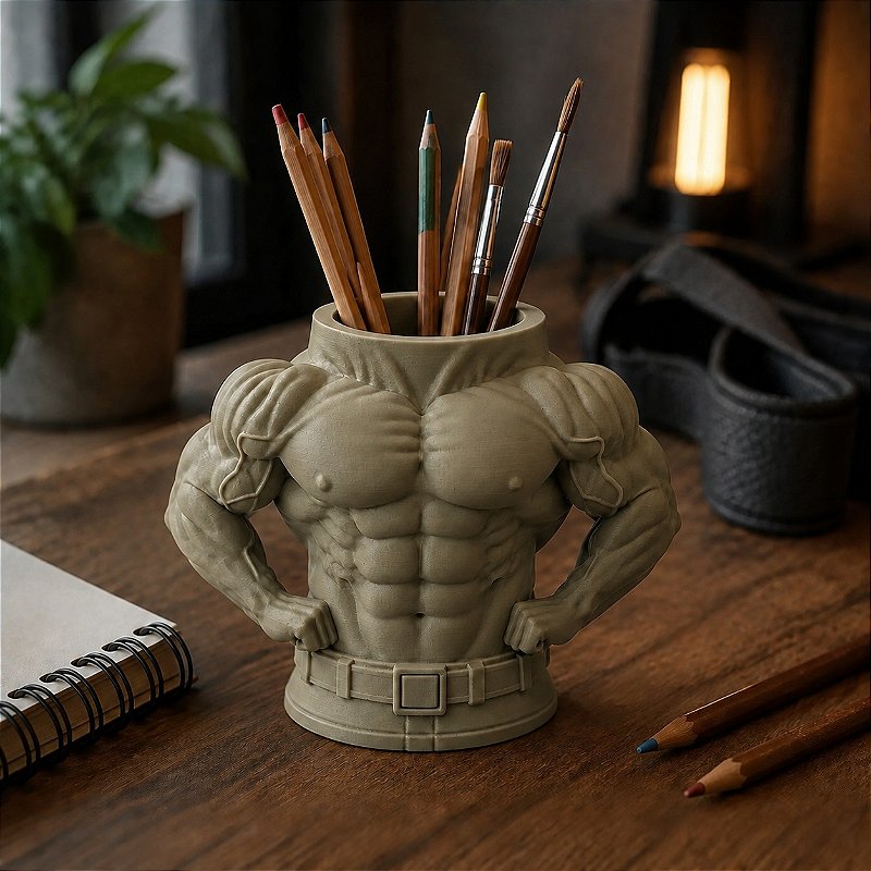Porta-Canetas Torso de Fisiculturista Criandê Wood Gold