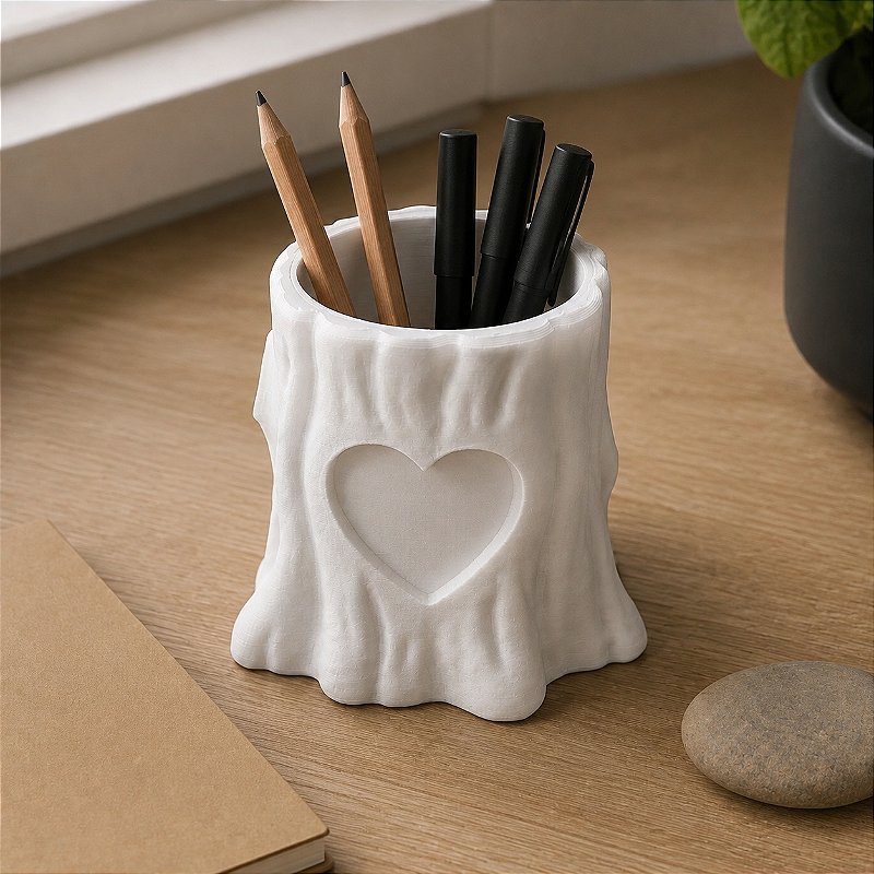 Porta-Canetas Tronco com Coração Criandê Branco