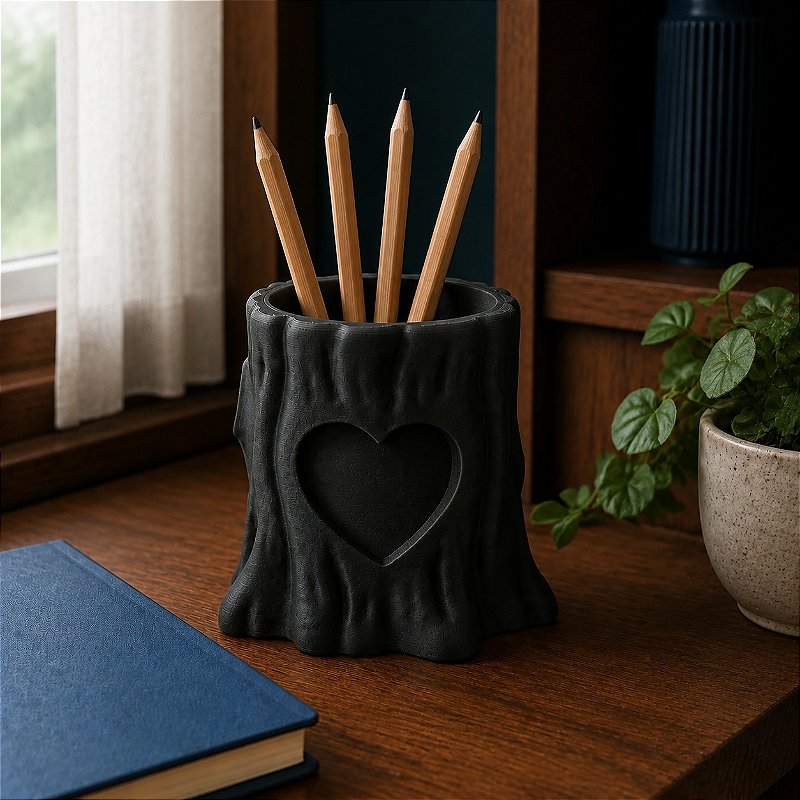Porta-Canetas Tronco com Coração Criandê Preto
