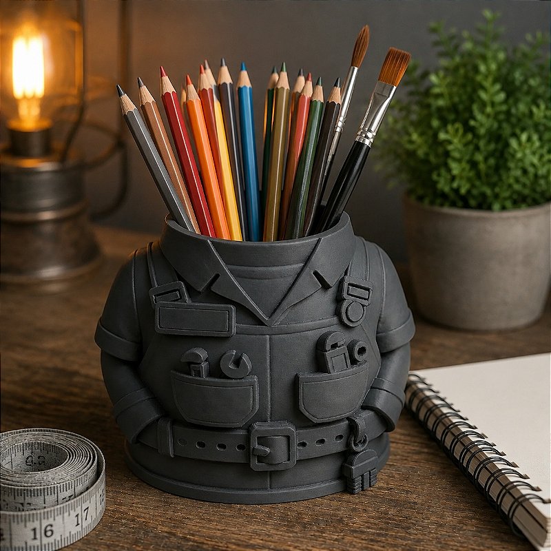 Porta-Canetas Uniforme de Encanador Criandê Cinza