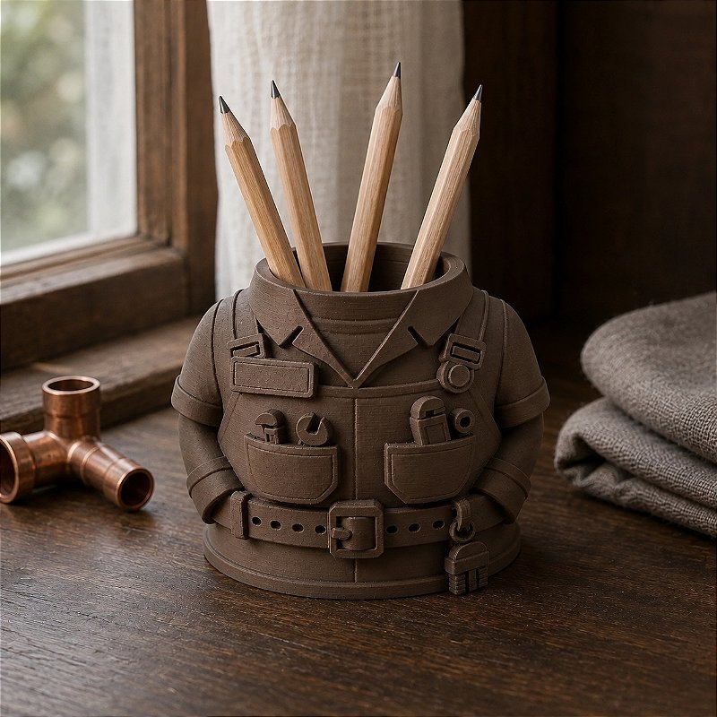 Porta-Canetas Uniforme de Encanador Criandê Wood
