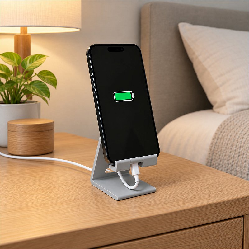 Suporte para Celular com Passagem para Cabo Criandê Cinza