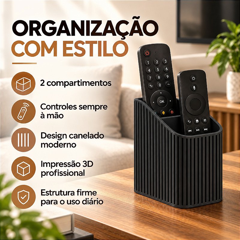 Porta-Controle Linea Canelado Criandê Preto