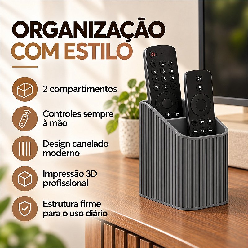 Porta-Controle Linea Canelado Criandê Cinza