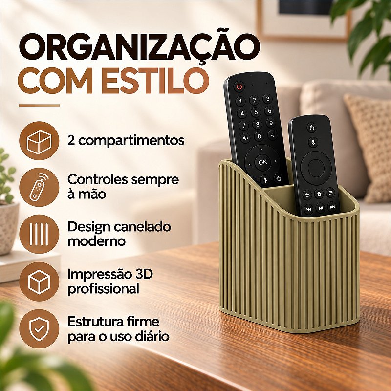 Porta-Controle Linea Canelado Criandê Wood Gold