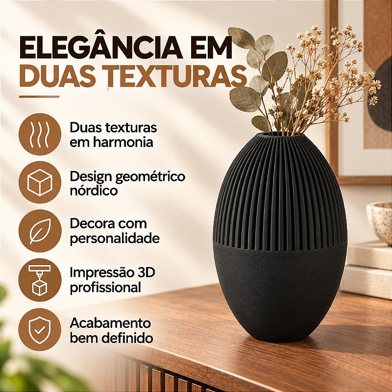 Vaso Julian Geométrico Criandê Preto