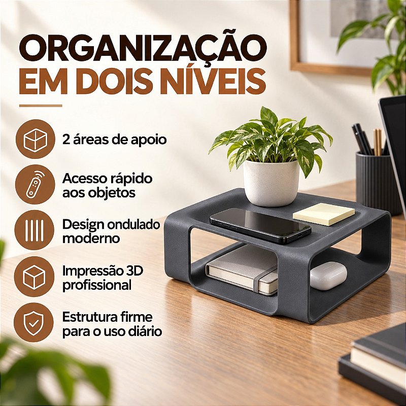Bandeja Organizadora James Ondulada Criandê Cinza