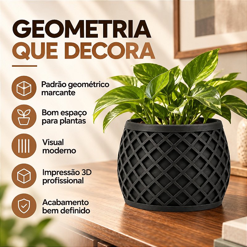 Vaso X Planter Geométrico Criandê Preto