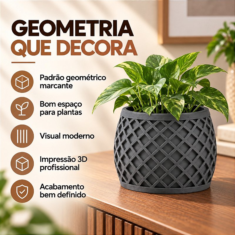 Vaso X Planter Geométrico Criandê Cinza