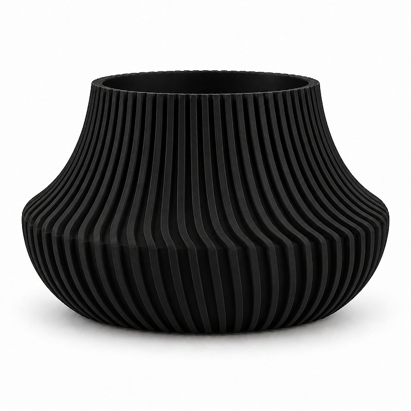 Vaso de Planta Canelado Aurora Criandê Preto
