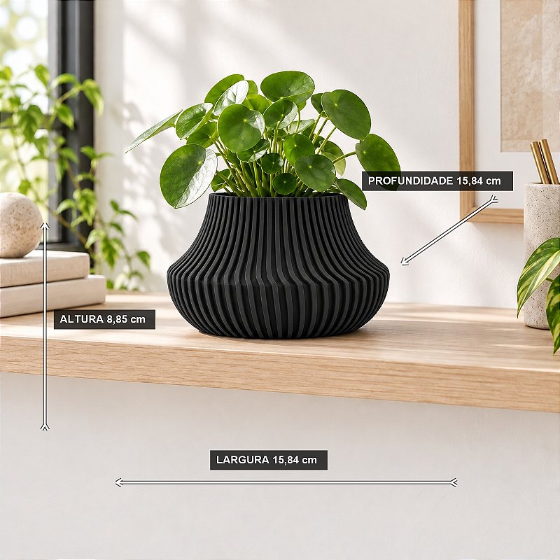 Vaso de Planta Canelado Aurora Criandê Preto