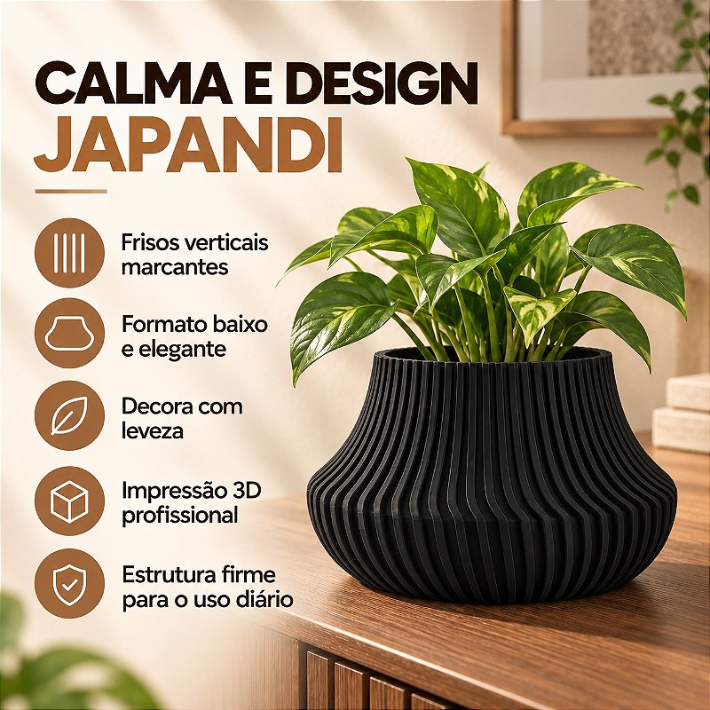Vaso de Planta Canelado Aurora Criandê Preto