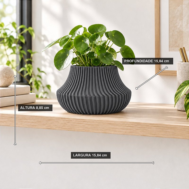 Vaso de Planta Canelado Aurora Criandê Cinza