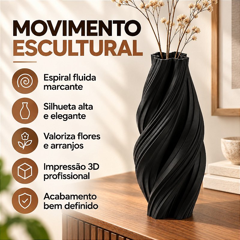 Vaso Espiral Margaret Criandê Preto