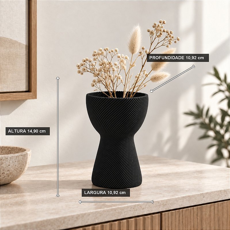 Vaso Ampulheta Espiral Criandê Preto