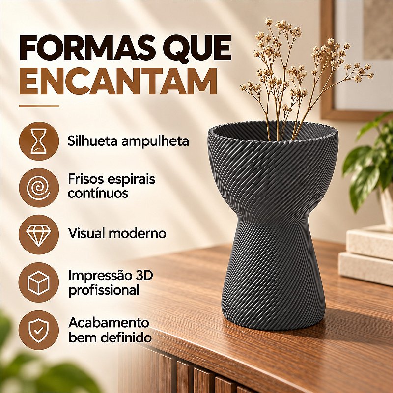 Vaso Ampulheta Espiral Criandê Cinza