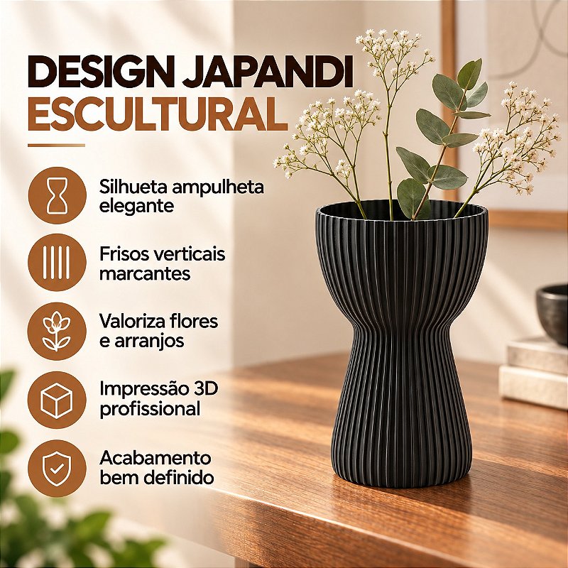 Vaso Copo Canelado Japandi Criandê Preto