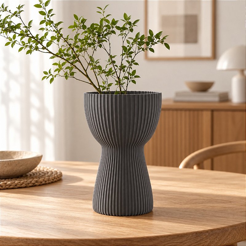 Vaso Copo Canelado Japandi Criandê Cinza