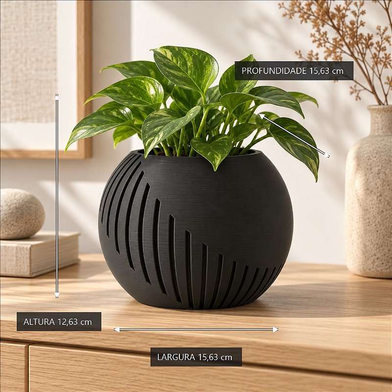 Vaso Japandi Esfera Criandê Preto