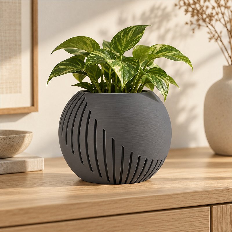 Vaso Japandi Esfera Criandê Cinza