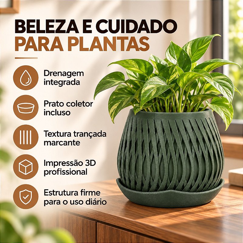 Vaso Trançado Ludovica com Prato Criandê Verde