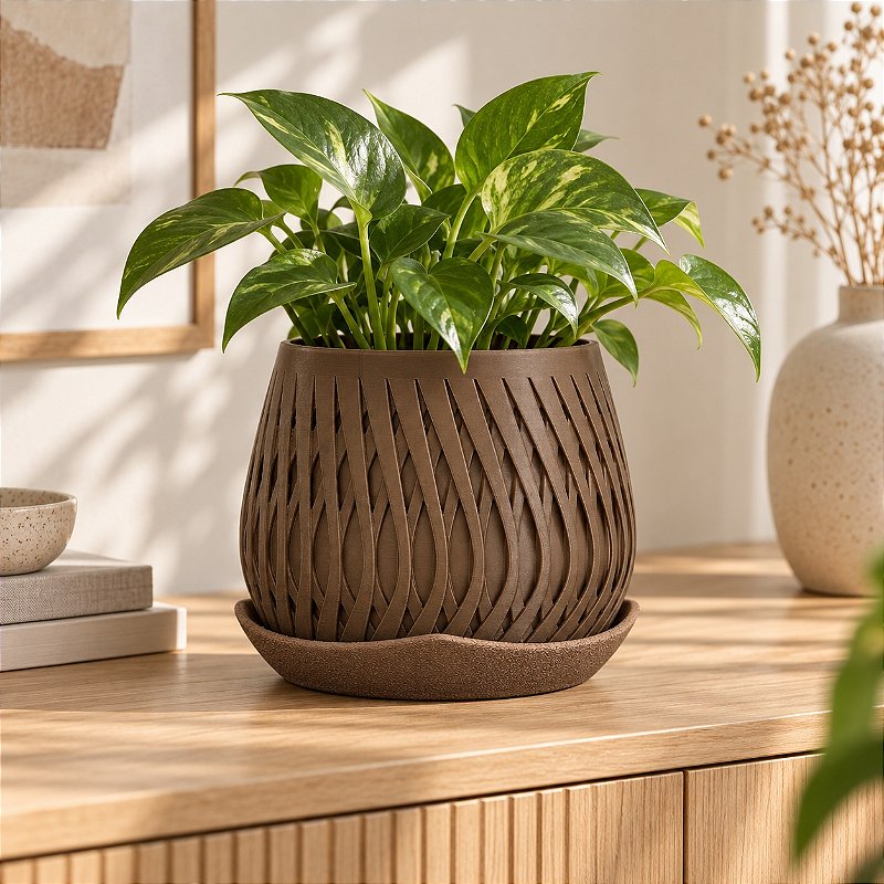 Vaso Trançado Ludovica com Prato Criandê Wood
