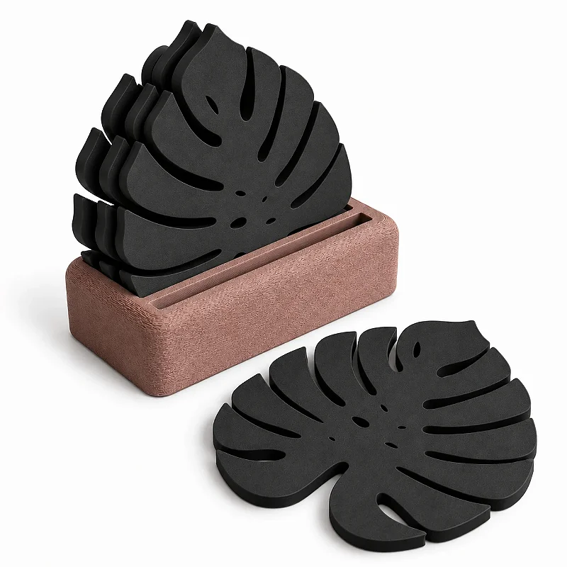 Porta-Copos Folha de Monstera com Suporte Criandê Preto