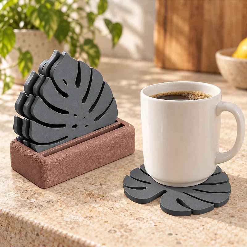 Porta-Copos Folha de Monstera com Suporte Criandê Cinza