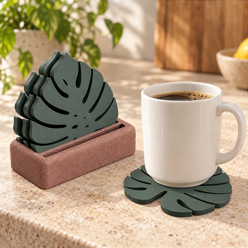 Porta-Copos Folha de Monstera com Suporte Criandê Verde