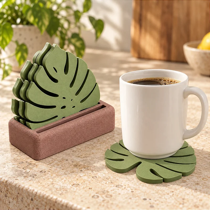 Porta-Copos Folha de Monstera com Suporte Criandê Wood